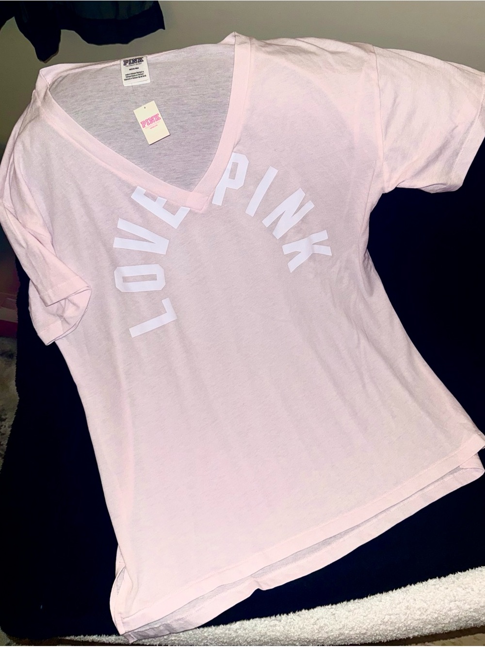 NWT Victorias Secret Pink lightweight vneck logo tshirt xs s M